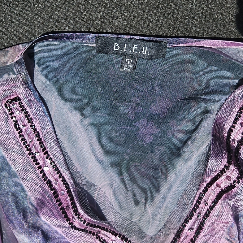 Bleu Sheer Purple and Black Beaded Top